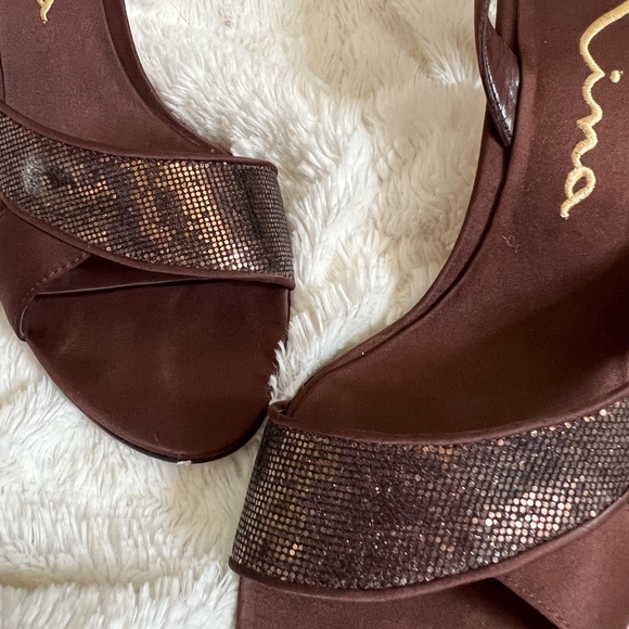 Bronze Chiffon Kitten Heels - Picture 3 of 4